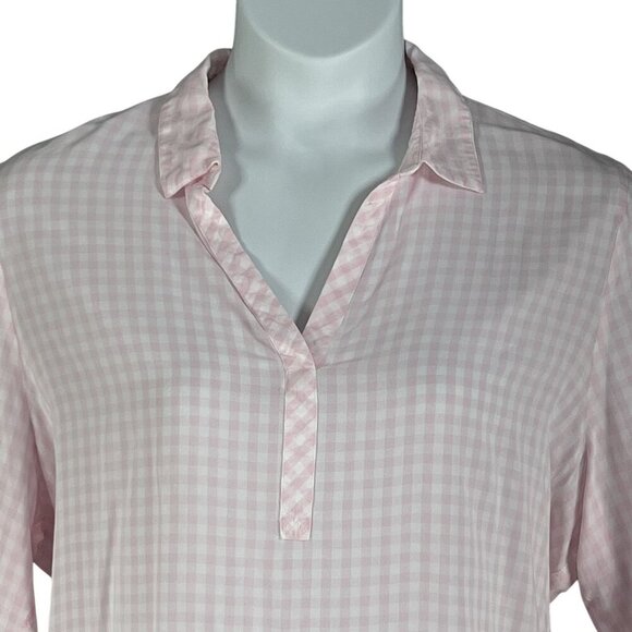 J Jill Womens XL Pink Gingham Popover Blouse Notch Neckline Clean Girl Feminine - Picture 3 of 16